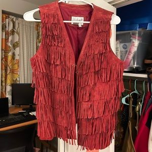 100% Leather Red Fringe Vest M